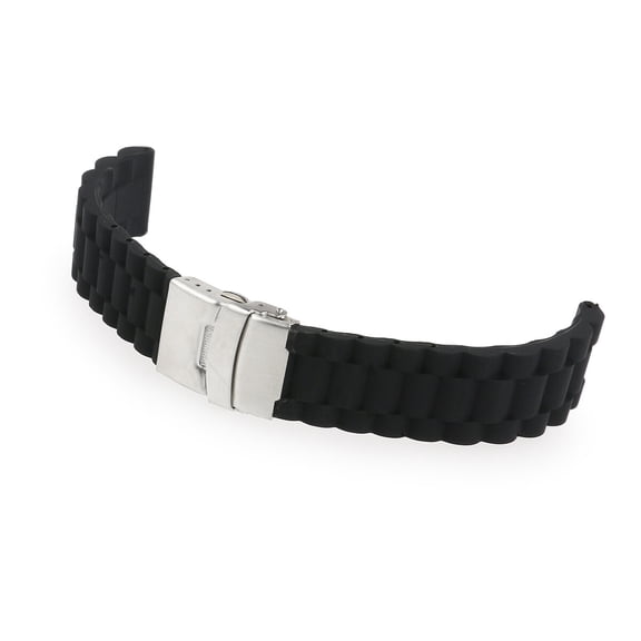 ROSENICE Durable Black Silicone Watch Band 22Mm Waterproof with Stainless Steel Clasp