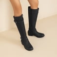 thumbnail image 6 of LOVE STEETLY Women's Knee High Chunky Heel Boots, Side Zipper Round Toe Faux Leather Casual Buckle Comfort Versatile Boot., 6 of 7