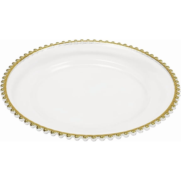 25 PCS Charger Plates 12.6 Inch Clear Charger Plates with Beaded Rim Plastic Charger Plates for Dinner  Wedding, Party, Event Table Decoration (Gold)