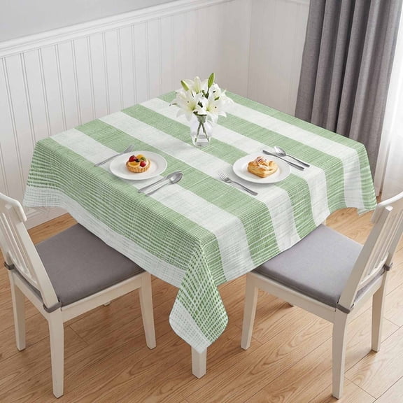 Sage Green Striped Table Cloth Waterproof Tablecloths, Farmhouse Vintage Stripes Tablecloth Dining Table Cover for Kitchen Party Tabletop Outdoor, Square Tablecloth 60x60 Inch