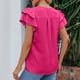 thumbnail image 4 of Blusa plisada de manga corta con volantes y cuello en V para mujer, camisa de manga corta a la moda suave y agradable para la piel, Top rosa rojo XL, 4 of 6