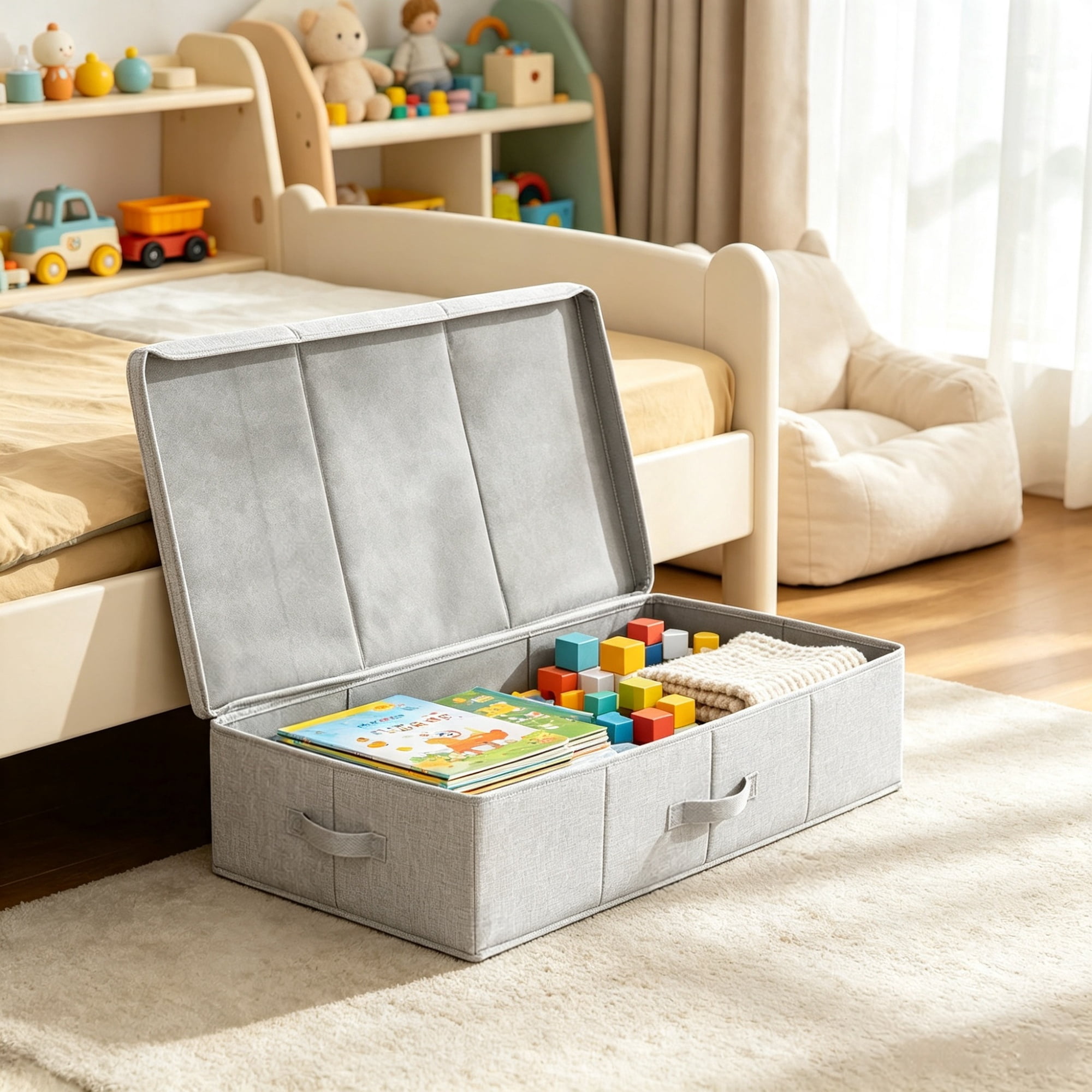 2 Pack 48L Under Bed Storage Containers with Lids, Low Profile Gray Drawer Bins for Blankets & Shoes