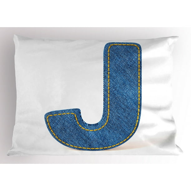 Letter J Pillow Sham Blue Jean Patterned Denim Alphabet Font Design