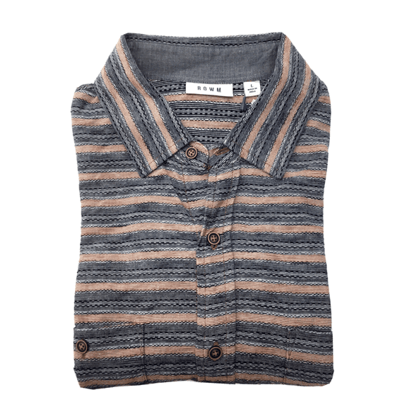 ROWM Men's Short Sleeve Striped Shirt Cotton Peach/Gray - XL