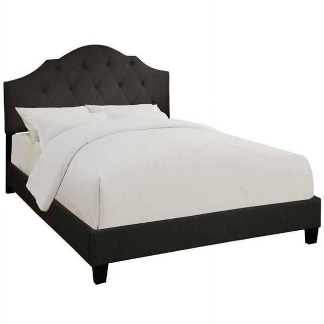 Beaumont Lane Scalloped Fabric Tufted Queen Bed in Steel