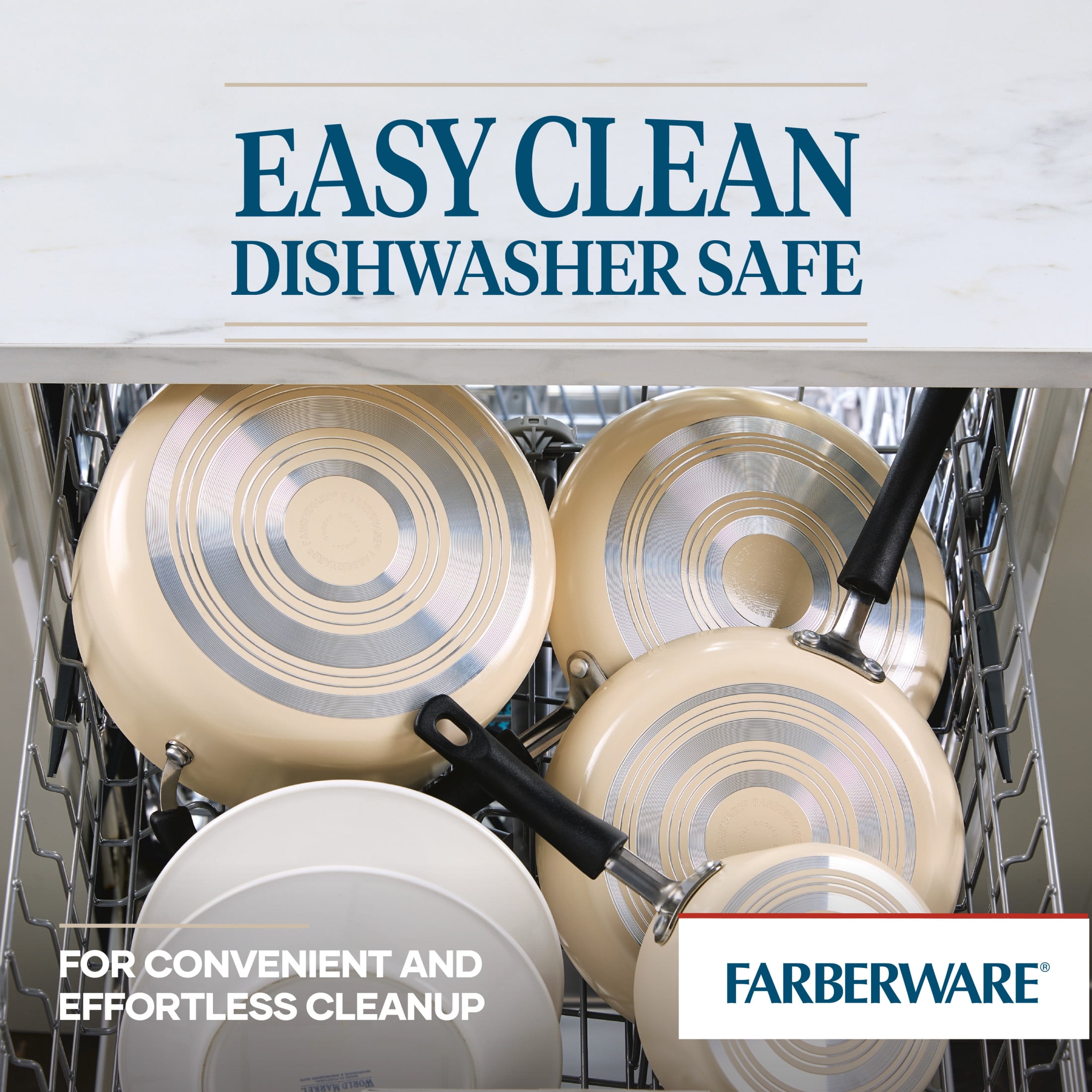 Farberware Easy Clean 22 Pcs Nonstick Cookware Set Includes Baking Pans and Cooking Tools, Dishwasher Safe, Almond Cream