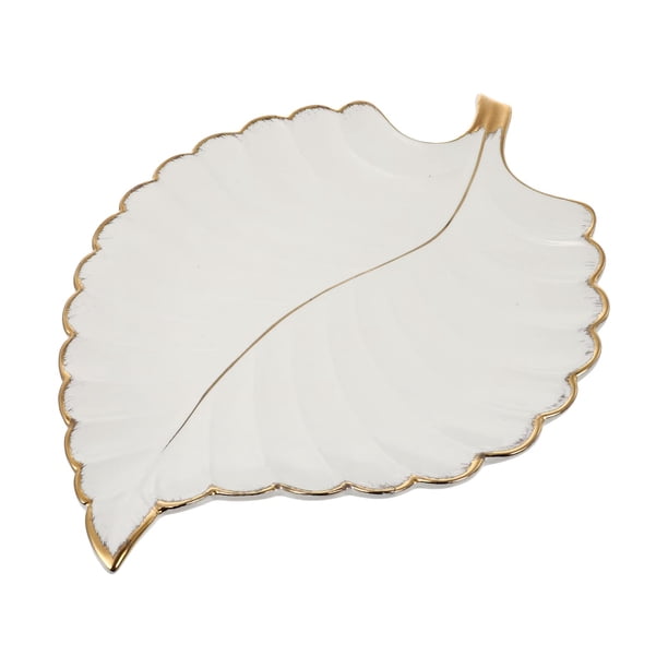 Plato decorativo con forma de hoja, bandeja de servicio de postres y aperitivos, suministros para fiestas, decoración de mesa de cena, blanco
