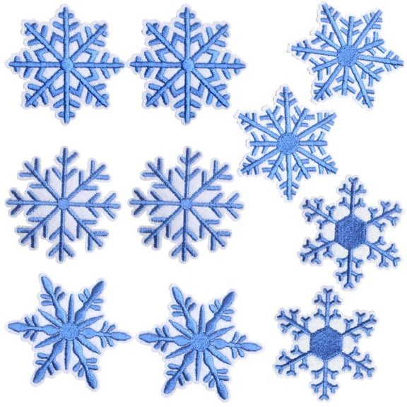 AGNURCADE 10Pcs Blue Winter Christmas Snowflake Iron on Patches, Embroidered Sewing Appliques for Clothing, Backpack, Curtain and DIY Crafts Decor