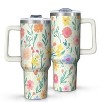 OBREWU Pioneer Flower Tumbler with Handle and Lid,Pioneer Flower 40oz Double Wall Vacuum Insulated Tumbler,Cups Gift for Women and Men