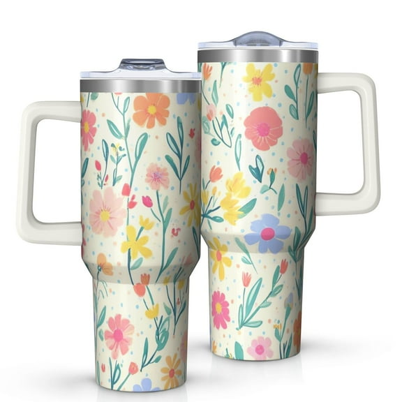 OBREWU Pioneer Flower Tumbler with Handle and Lid,Pioneer Flower 40oz Double Wall Vacuum Insulated Tumbler,Cups Gift for Women and Men