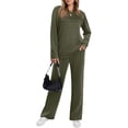 thumbnail image 2 of Women's 2 Piece Lounge Set Pleated Crewneck Top and Wide Leg Pants Relaxed Casual Fleece Travel Matching Outfit, 2 of 7