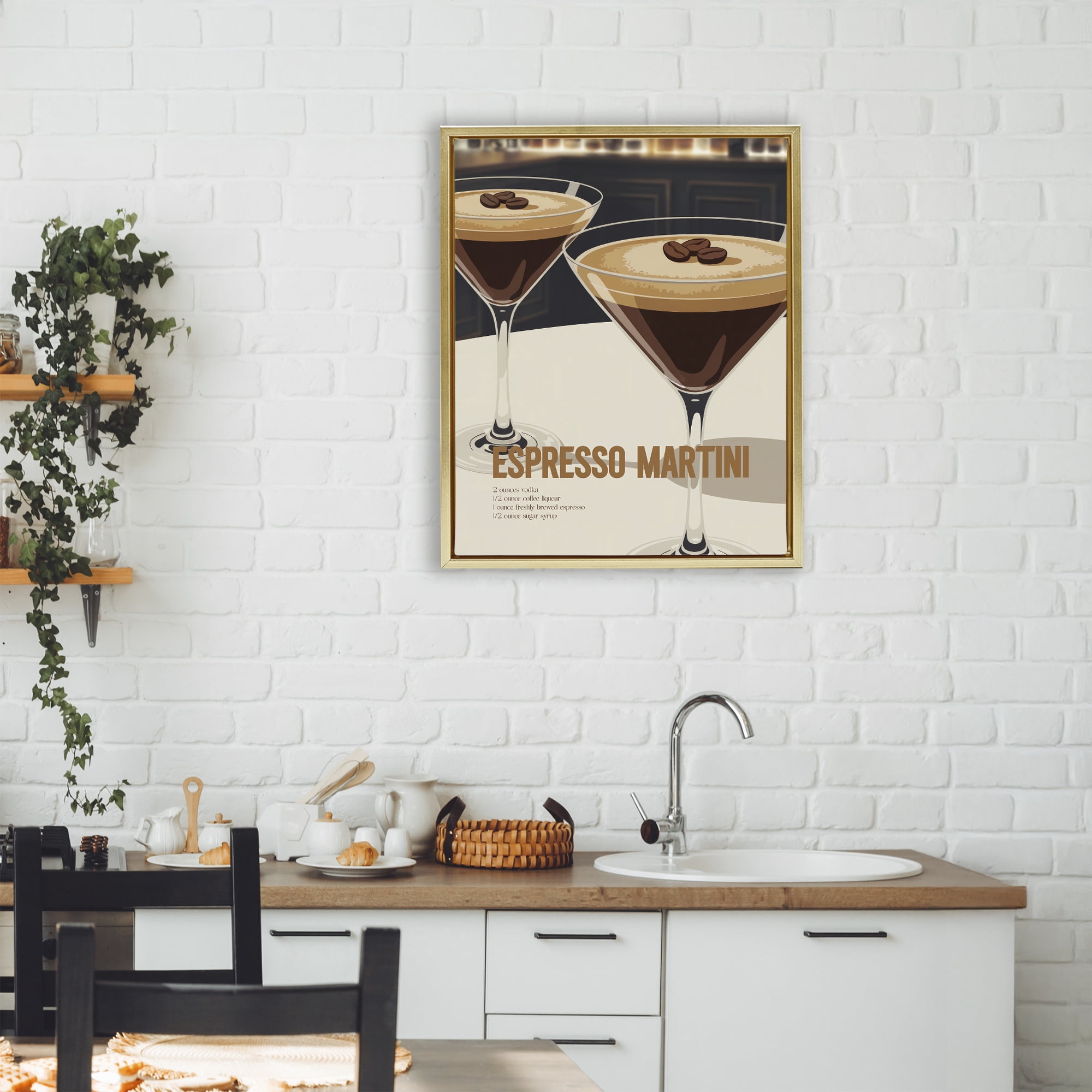 Stupell Industries Sleek Modern Espresso Martini Gold Framed Floater Canvas Wall Art, design by Andreas Magnusson