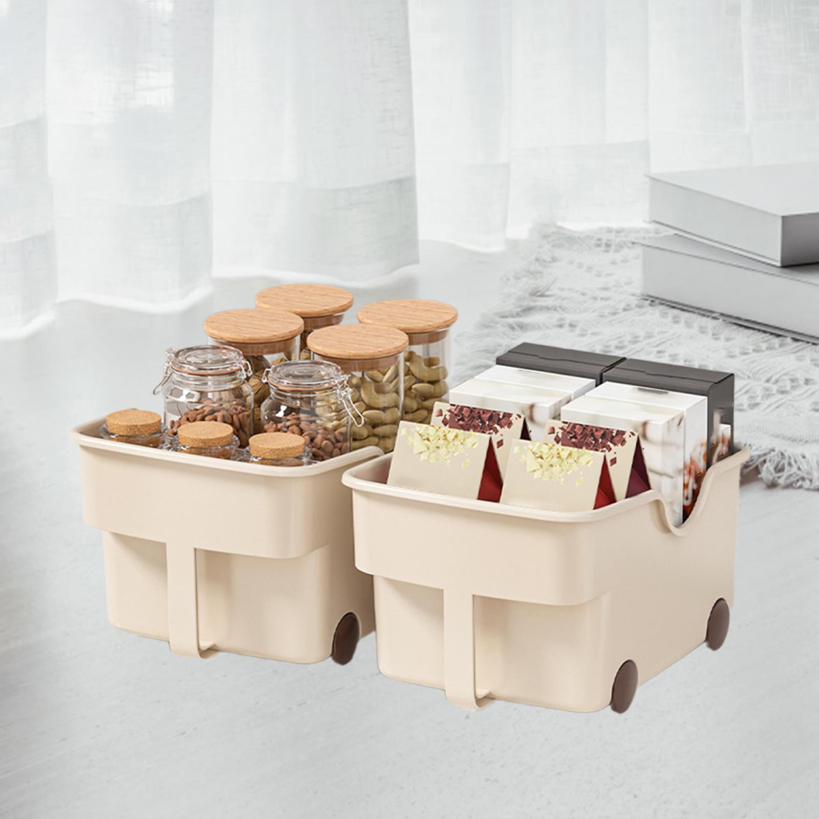 Baoblaze 2Pcs Kitchen Cabinet Organizer Bin Storage Box Food Organizing Deep Wheeled Container for under Sink Kitchen Countertop Sewer