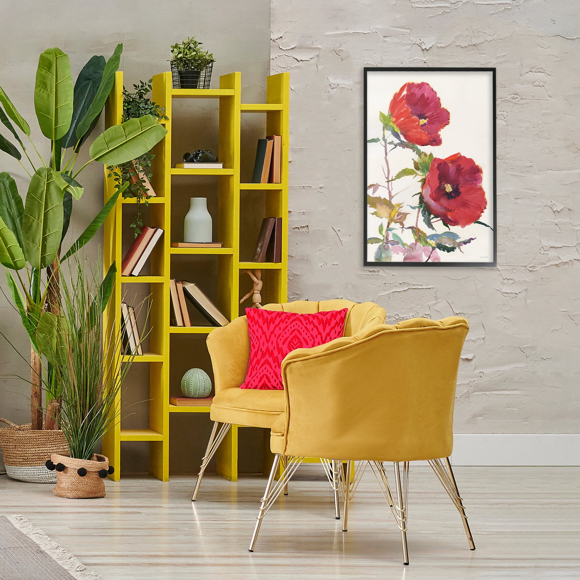 Stupell Industries Bold Red Poppies Botanical & Floral Painting Black Framed Art Print Wall Art, 20 x 30