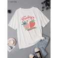 thumbnail image 1 of 1 Pce T-Shirt Tendance Blanc à Épaules Tombantes pour Adolescentes - Imprimé Fraise & Légumes, Manches Courtes, Col Rond, Style Décontracté de Rue, Polyester, Lavable en Machine - Parfait pour Toutes les Saisons, 1 of 7