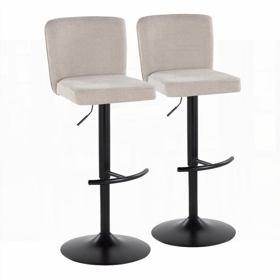 Contemporary Black Metal and Beige Fabric Barstools - 2-Pack with Swivel and Rounded T Footrest