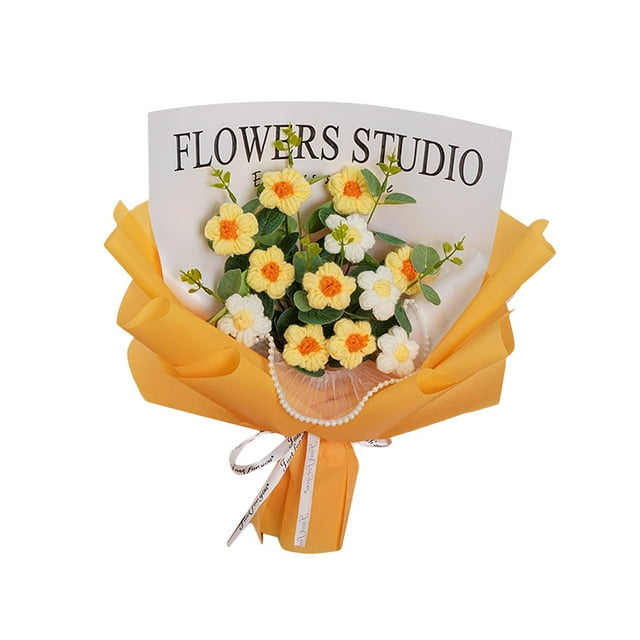 Ramo de flores de crochet, ramo tejido a mano, ramo de crochet decorativo y de buen gusto. Amarillo