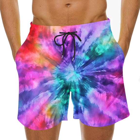 COSFO Tie Dye Swimming Trunks for Men Casual Quick Dry Beach Board Shorts Breathable Elastic Waist Relaxed Fit Drawstring Summer Swimwear