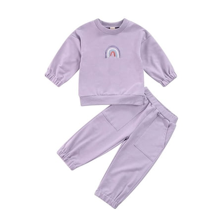 

LSFYSZD 2Pcs Kids Fall Tracksuit Rainbow Embroidery O-Neck Long Sleeve Tops + Casual Pants for Girls Boys 1-5 Years