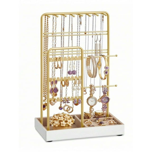 REZJSWFSMMJ Jewelry Holder, Jewelry Organizer, Jewelry Display Stand With Metal Frame And Velvet Tray, Necklace Earring Bracelet Holder