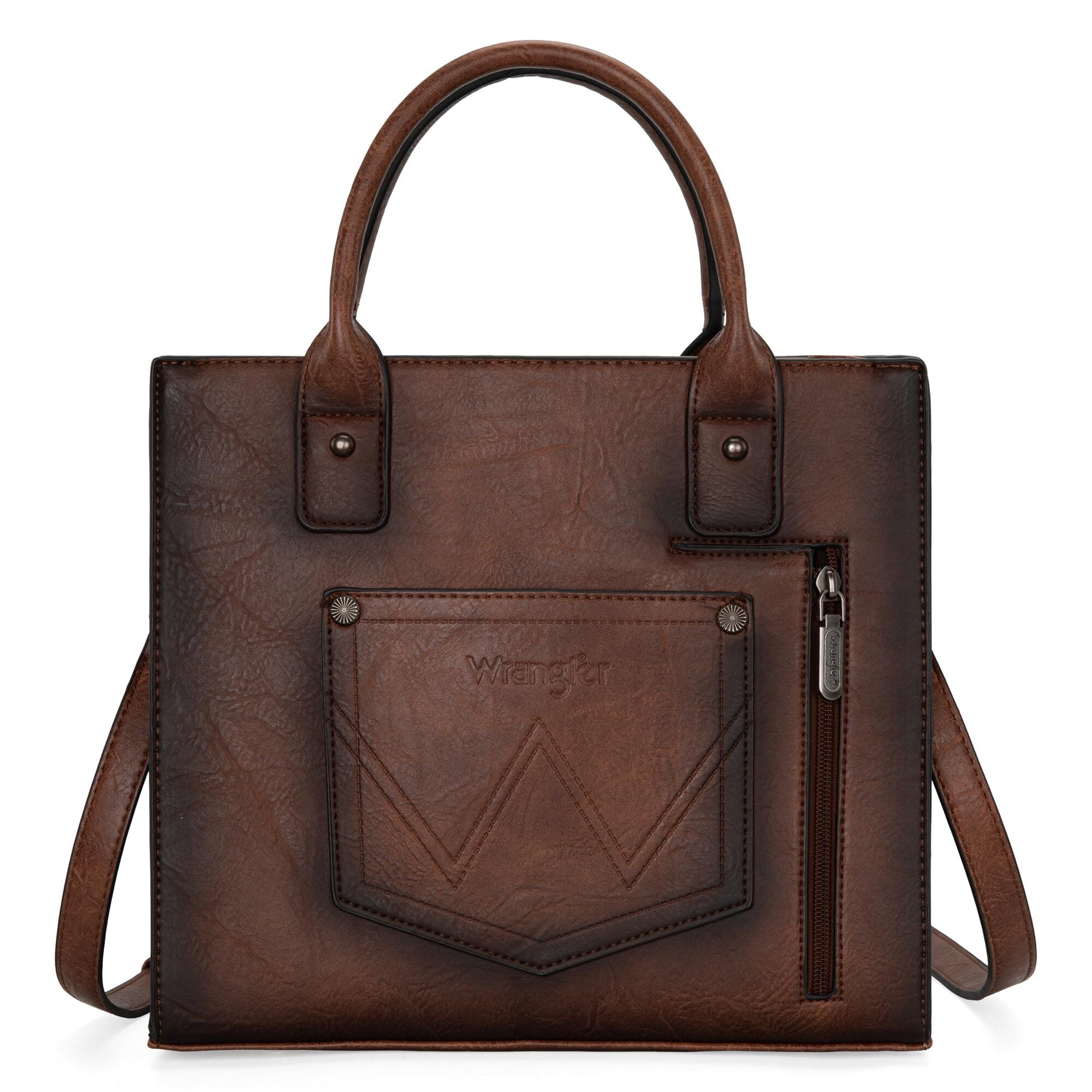 Wrangler Tote Bag for Women Western Cowhide Purse and Wallet Set, Dark Brown