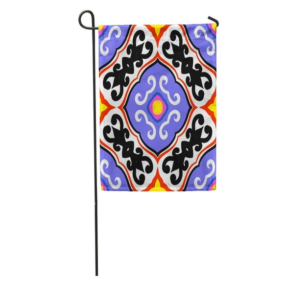 JSDART Suzani Ethnic Pattern Uzbek Turkish and Kazakh Motifs in Bright Garden Flag Decorative Flag House Banner 12x18 inch