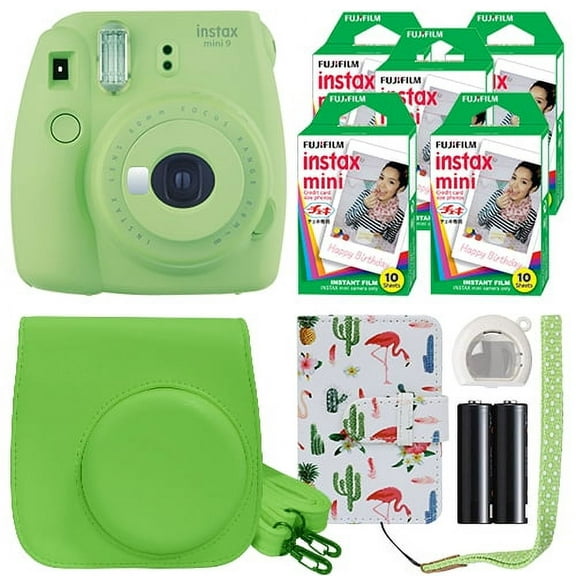 Fujifilm Instax Mini 9 Instant Camera Lime Green   50 Film Sheets Classy Kit