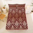 thumbnail image 5 of jejeloiu Western Vintage Damask King Sheets,Retro Print Bedding For Adults,Burgundy Gold,4pcs,1 Flat Sheet, 1 Fitted Sheet and 2 Pillowcases, 5 of 6