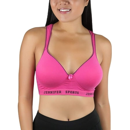 

ToBeInStyle Women s Pull-Over Racerback Sports Bra w/Jennifer Sport Text Print