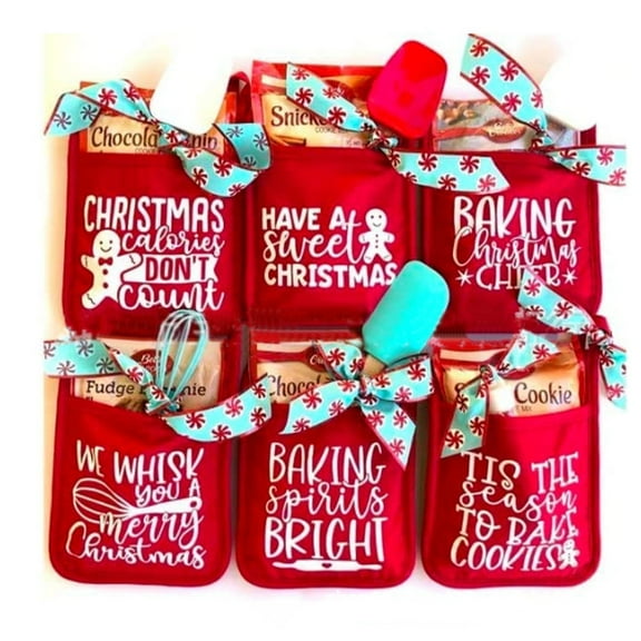 6PCS Christmas Pot Holder Baking Kit Pot Holder with Red Pocket Cotton Heat Resistant Potholder Machine Washable Potholders for Kitchen Baking Cooking