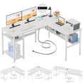 thumbnail image 4 of iSunirm Home Office L Shaped Desk with Magic Power Outlets and USB Charging Ports, 50.4"D x 42.5"W x 29"H, Storage Shelves, Reversible L Shaped Desk, Suitable for Students & Adults, White, 4 of 8