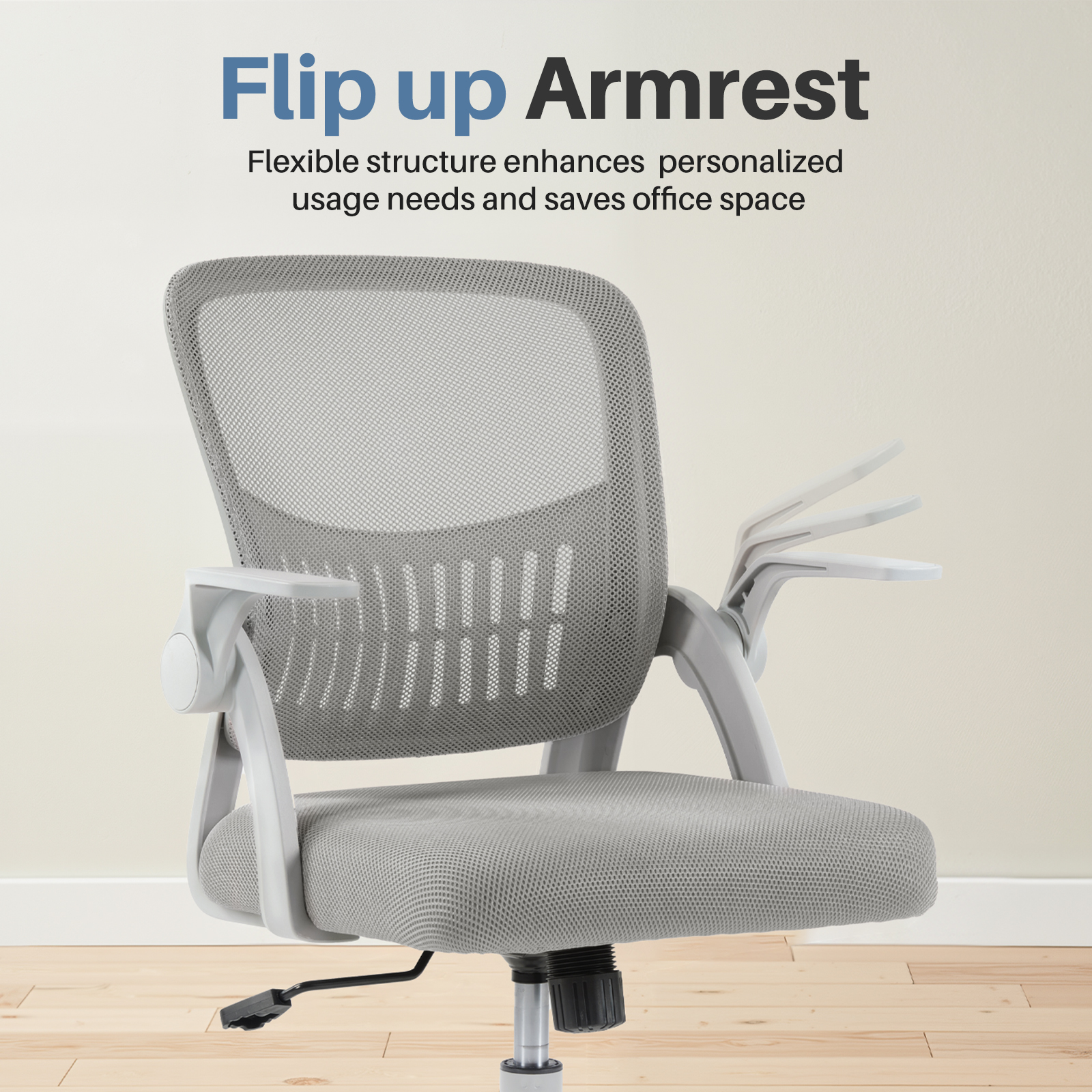 EDX Desk Chair with Ergonomic Lumbar Support, Flip-Up Armrests & Removable Footrest - 250lbs Capacity, Suitable for Home, Office, Bedroom, Gray