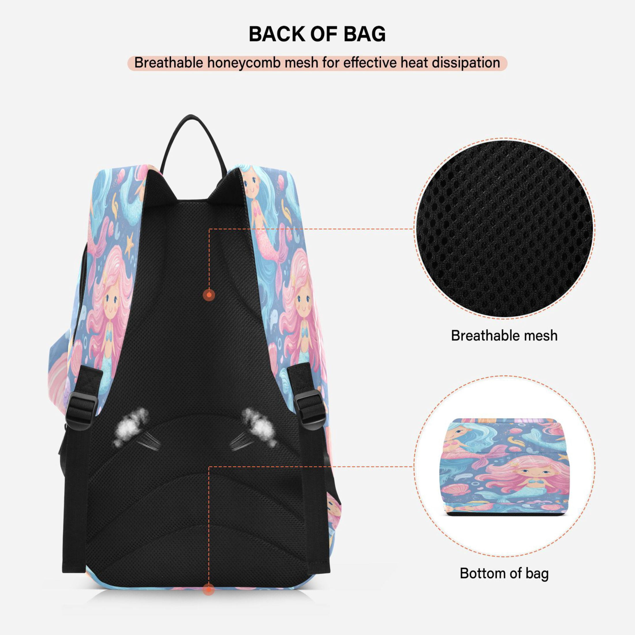 2 Racquet Holder Tennis Backpack Tennis Racket Covers Gym Bags Cute Little Mermaids