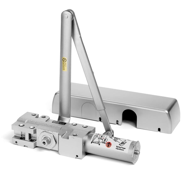 Cierrapuertas Dynasty Hardware, resistente, de grado comercial, hidráulico, con resorte ajustable, serie 4401, cumple con el acabado de aluminio rociado Ada