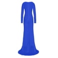 thumbnail image 4 of Lovskoo Women's Maxi Dress Ruffle Hem High Slit Dress Long Sleeve Cut Out Dress Solid Color Off The Shoulder Bodycon Wrap Cocktail Maxi Dress Blue, 4 of 7