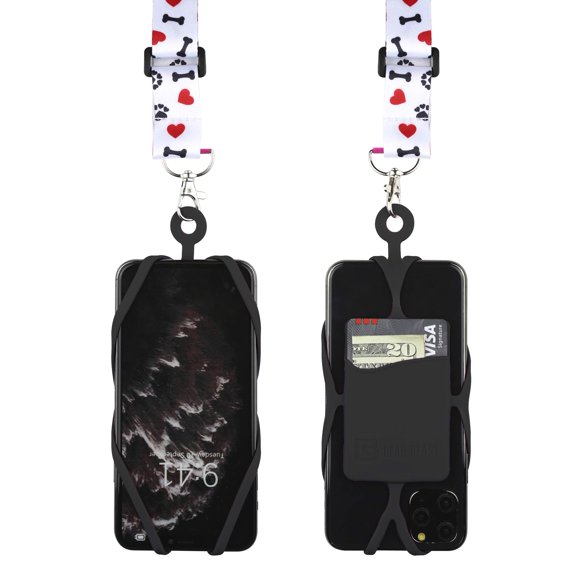 Gear Beast Cell Phone Lanyard - Universal Mobile Phone Lanyard with Case Holder, Card Pocket, Soft Neck Strap, and Adjustable Clip - Compatible with iPhone, Galaxy & Most Smartphones - I love Dogs