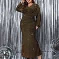 thumbnail image 4 of Gupgi Robe de Soirée Pailletée pour Femme Grande Taille Couleur Unie Manches Longues Col en V Ajustée Longue Robe Cocktail Formelle Bal de Promo TG-TTTTG, 4 of 5