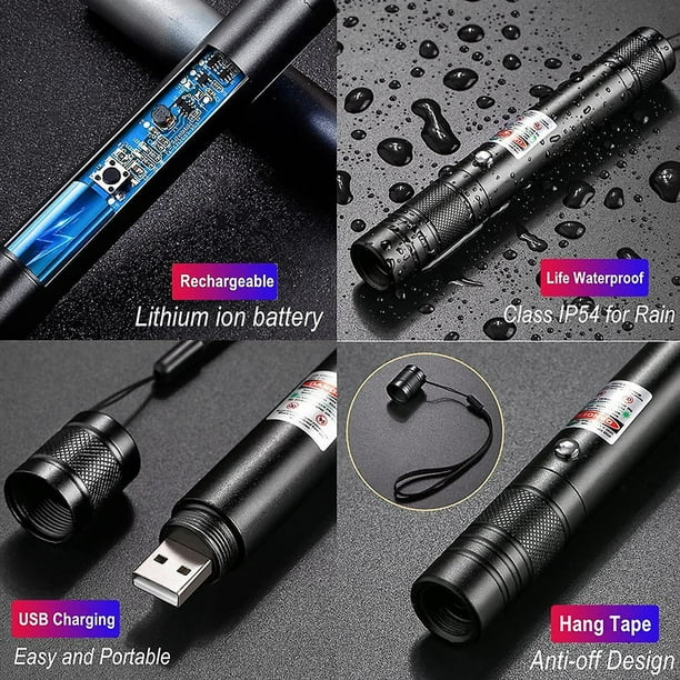 Pointeur laser vert longue distance haute puissance, stylo pointeur laser,  randonnée rechargeable, chargement USB 