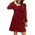 thumbnail image 3 of Sampeel Womens Square Neck Long Sleeve Fall Dresses Casual Babydoll Sweater Dress, 3 of 6