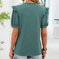 thumbnail image 5 of Cmfcve Women's Tunic Tops V Neck Puff Short Sleeve T Shirt Casual Dressy Blouses Solid Color Loose Fit Summer Blouse, 5 of 7