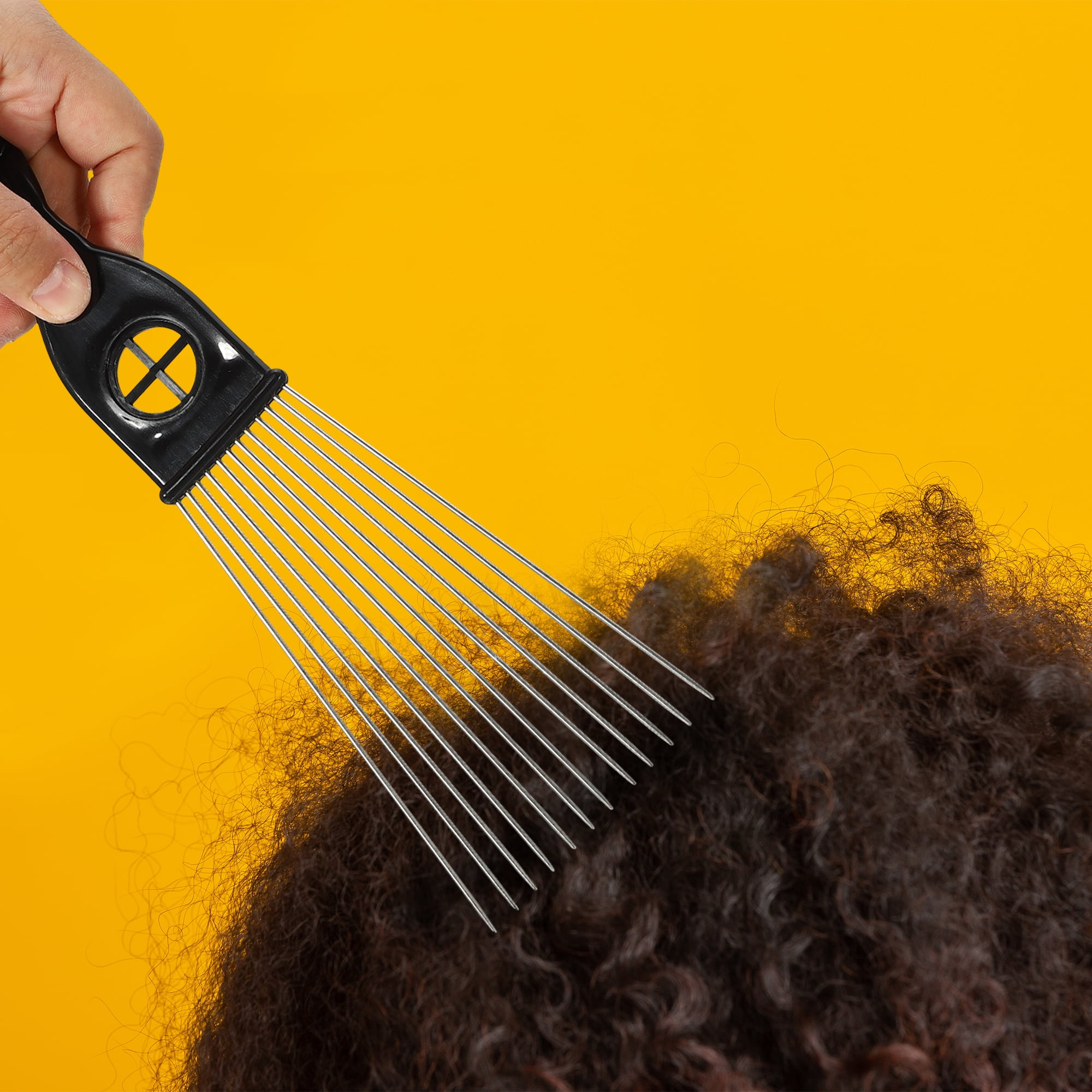 Unique Bargains 2pcs Metal Hair Pick Afro Comb for Women Men Black Silver Tone