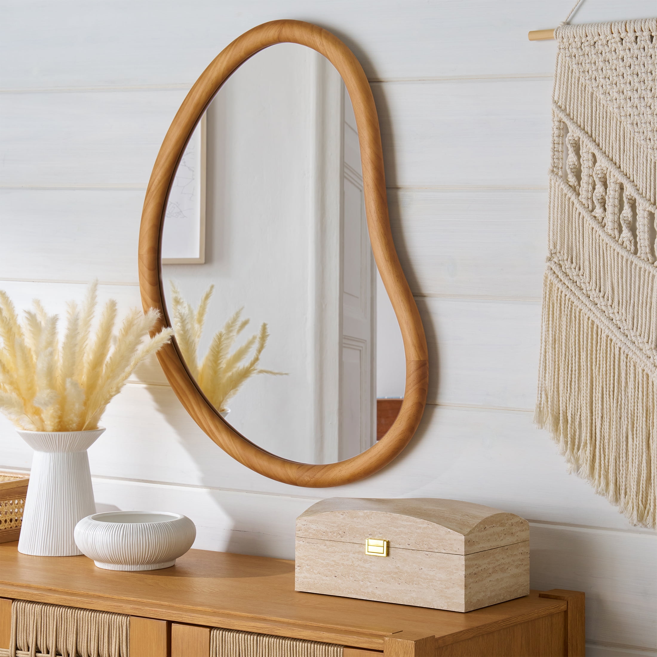 Better Homes & Gardens Soft Organic Wood Frame Wall Mirror, 23.7x30 Inch, Natural