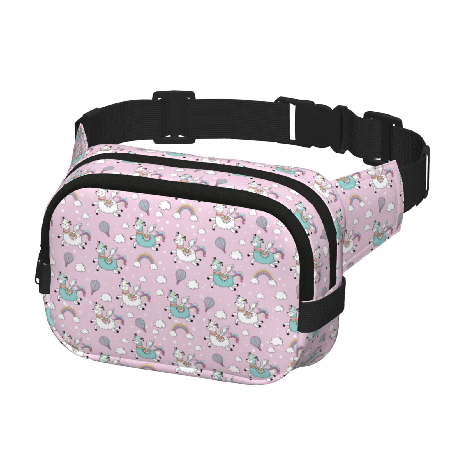 Kuqiui Llama Unicorn and Rainbow Print Fanny Packs for Women Cross Body Waist Bag Fashionable Fanny Pack Designer Workout Hiking Waist Pack Running Travel Gym