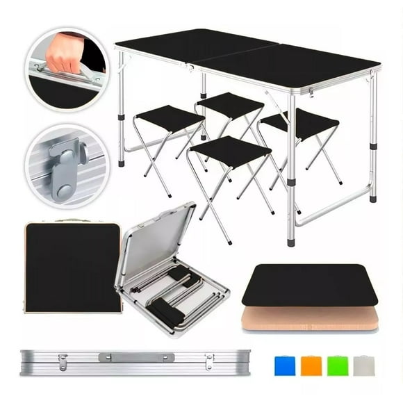 Mesa Plegable Tipo Portafolio Brush 1.20 M Con 4 Sillas Portátiles
