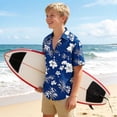 thumbnail image 6 of DJDLJWCJ Teen Boys Hawaiian Short Sleeve Button-Up Shirt Summer Fashion Printed Short Sleeve polo Shirts Stretch Beach Shirt Navy Size 9-10Years, 6 of 8