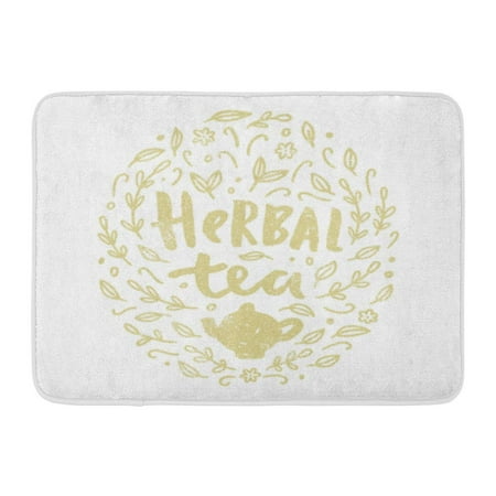 GODPOK Circle Green Beverage Herbal Tea Lettering and Leafs Doodles White Box Cup Rug Doormat Bath Mat 23.6x15.7