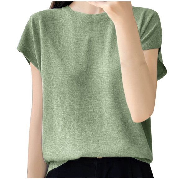 Mittory Womens Cap Sleeve Tank Tops Dressy Boat Neck Loose Fit Sweater Knit Tshirts Summer Casual Basic Tee Shirts