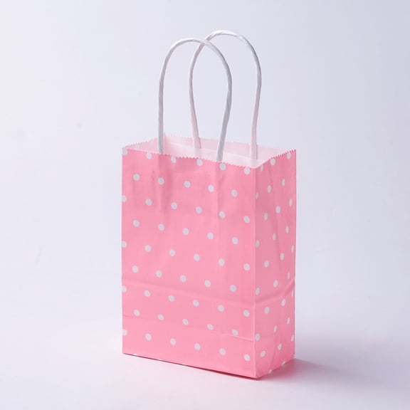 12pcs Kraft Paper Gift Bags with Handles Pink Polka Dot Pattern 15x11x6cm for Gift Wrapping Shopping Occasions: Birthday Christmas Wedding Holiday
