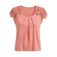 thumbnail image 7 of QUNYINEY Summer Womens T Shirts Cotton Pink Short Sleeve Shirt Lace Pleated Pullover Relaxed Fit Crew Neck Tops, 7 of 7