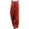 thumbnail image 2 of ClodeEU Women's Linen Blend Drawstring Wide Leg Pants ,Straight Fit Casual Trousers with Pockets Red,Womens Plus XL, 2 of 7